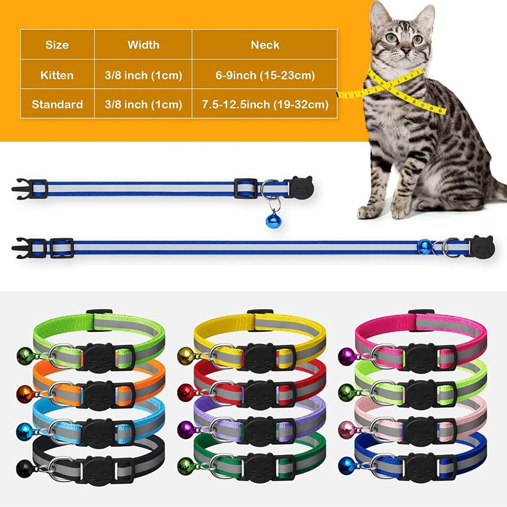 NEW Green Adult Reflective-Breakaway Cat Collar with Bell - Picture 5 of 6